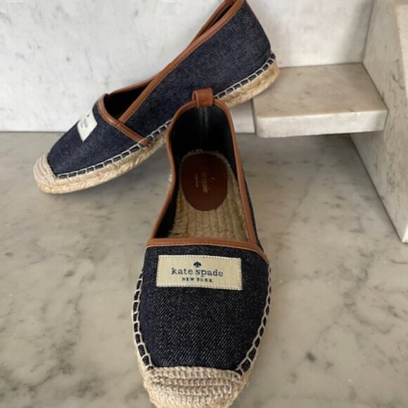 KATE SPADE Lara Denim Jute Leather Tab Espadrille Flat 7 - Picture 1 of 16